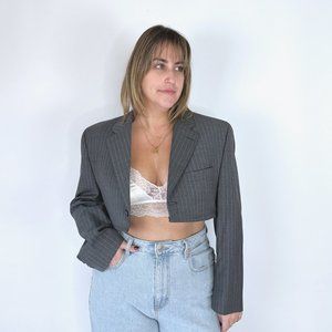 Grey Cropped Pin Stripe Blazer
